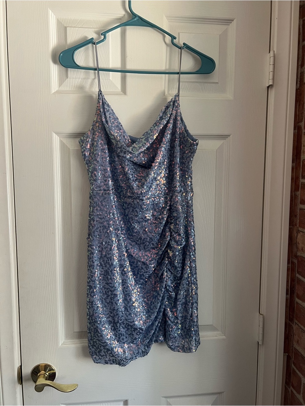 Windsor Iridescent Lavender Sequin Cowl Mini Dress